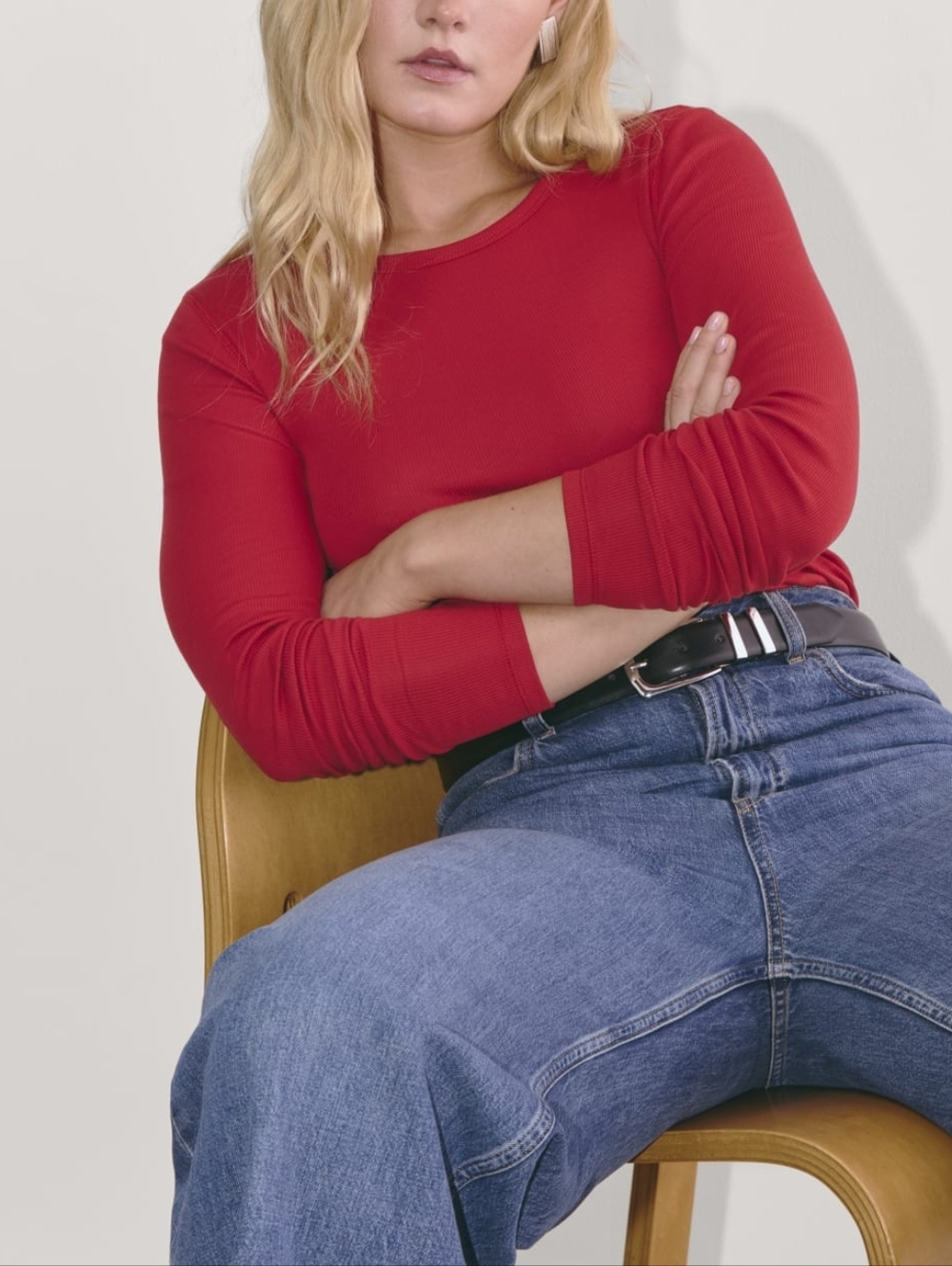 The Luxe Rib Long-Sleeve Crew - Berry Red Size XS